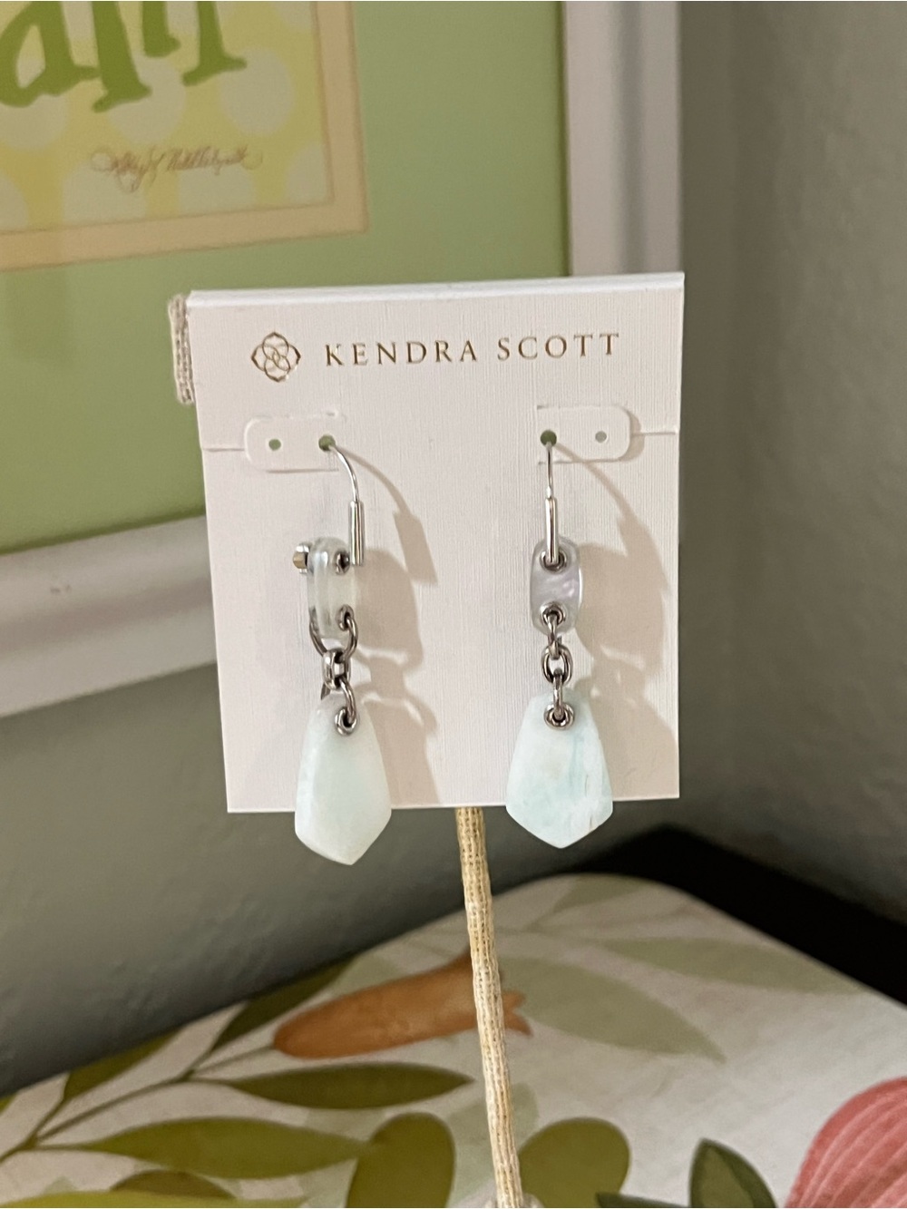 NEW Kendra Scott Silver Ashland Drop Earrings with Pale Aqua-Blue Stones #KSER